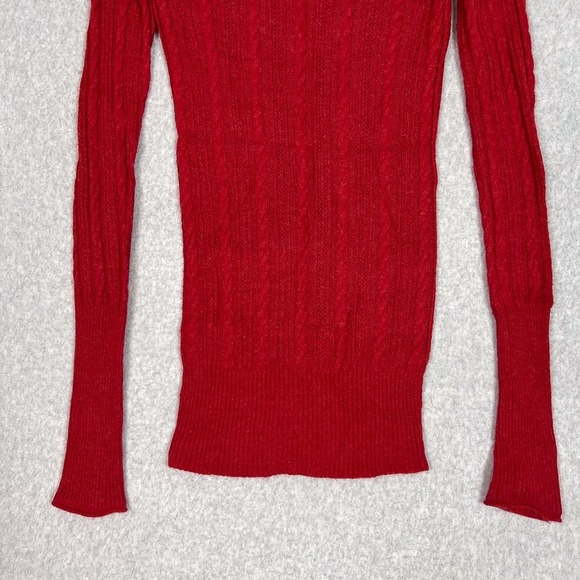 VTG Abercrombie & Fitch Size Medium Red Y2K V Neck Cable Knit Sweater - Picture 7 of 9